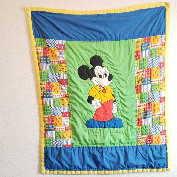 Other | Vintage Handmade Quilted Mickey Mouse Reversible Babytodder ...